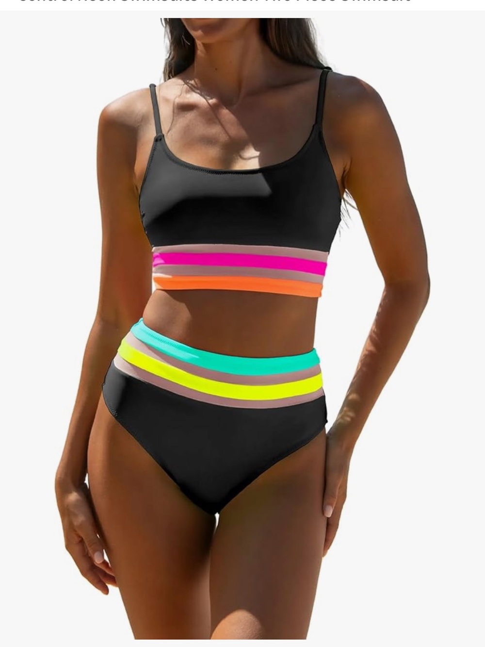 NWT Popvil Neon Colorblock High Waisted Bikini Set M